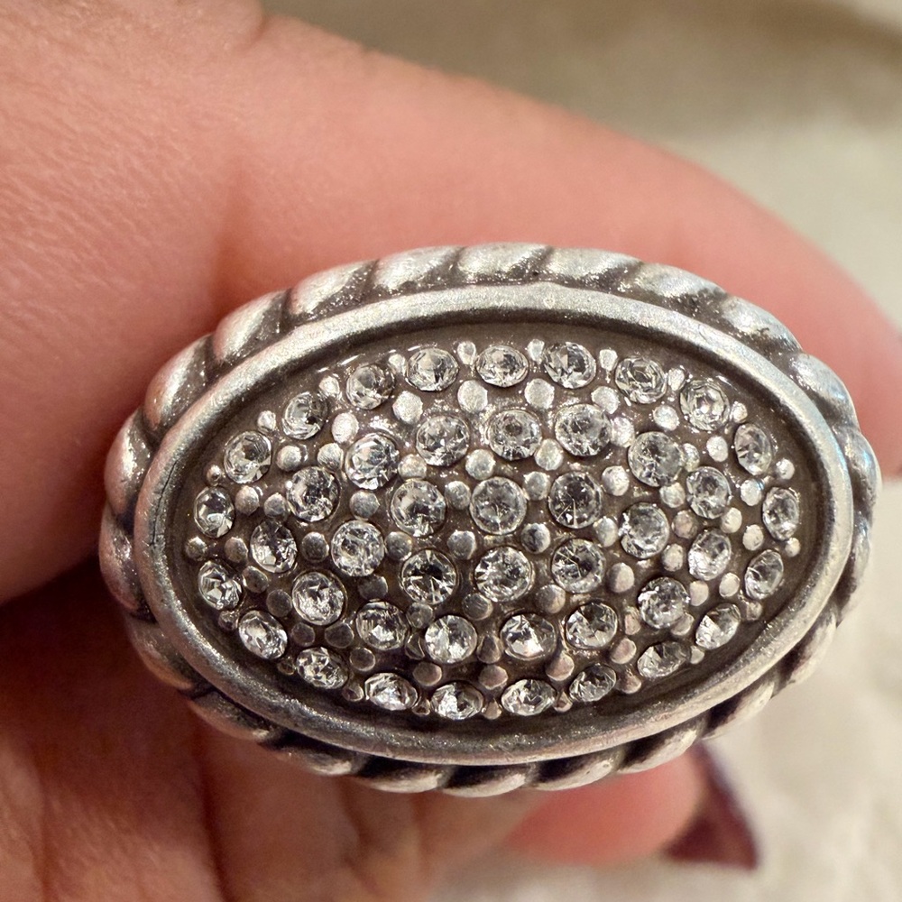 Brighton Silver Ring with Braided Edge and Crystal Pave - Picture 12 of 12